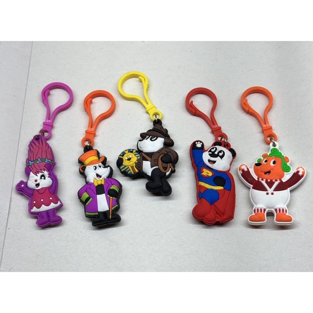 Lot 5 Panda Zipper Pull Backpack Clips Rubber Character Keychains Kids Toy‎